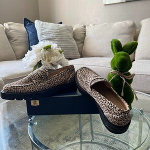 Stuart Weitzman Parker Lift Embellished Animal-Print Calf Hair Loafers